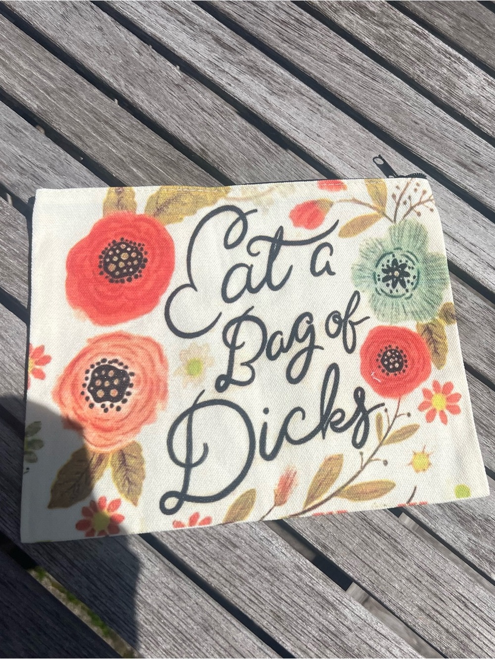 Floral Canvas Pouch with Bold Script